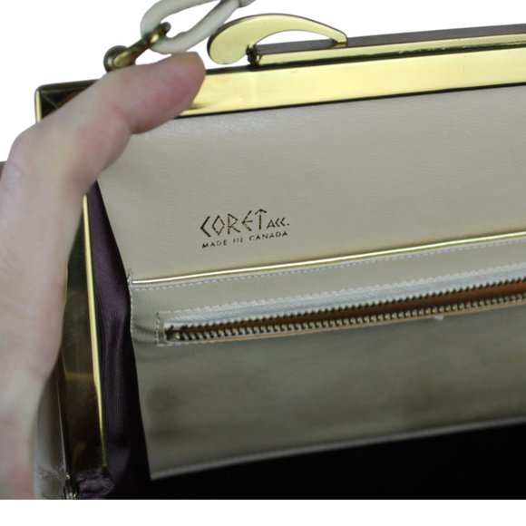 Vintage Corat Top Handle Purse Hand Bag Cream/Ivory Metal Frame Clasp PU75 - Picture 11 of 16
